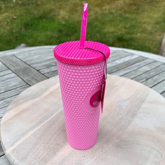 Barbie The Movie Pink Studded Tumbler Cup & Straw NIB Exclusive Acrylic Travel - Picture 6 of 13